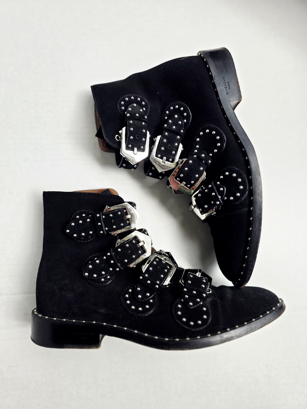 Givenchy Black Suede Studded Buckle Ankle Boots 7.5 MSRP$1395
